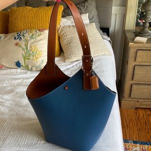 Elegant Blue Leather Tote Bag